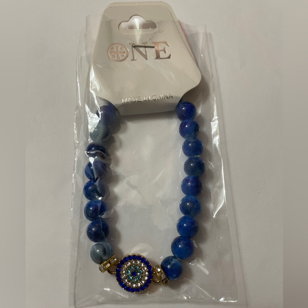 Blue Beaded Bracelet with Gold Accents